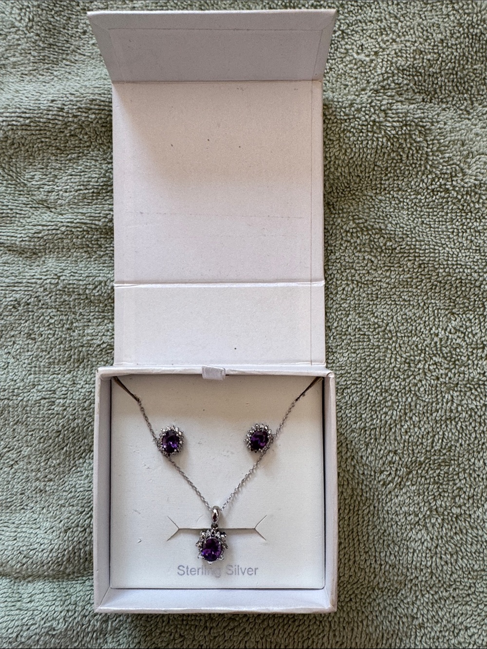 Sterling Silver Amethyst-Colored Necklace and Earring Set